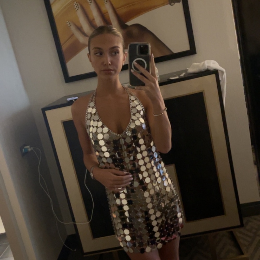 Silver Sequin Halter Mini Dress